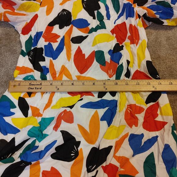 Calvin Klein Size 6 Dress Vibrant Abstract Puff Sleeve Midi Cotton Unique Trendy - Picture 5 of 10